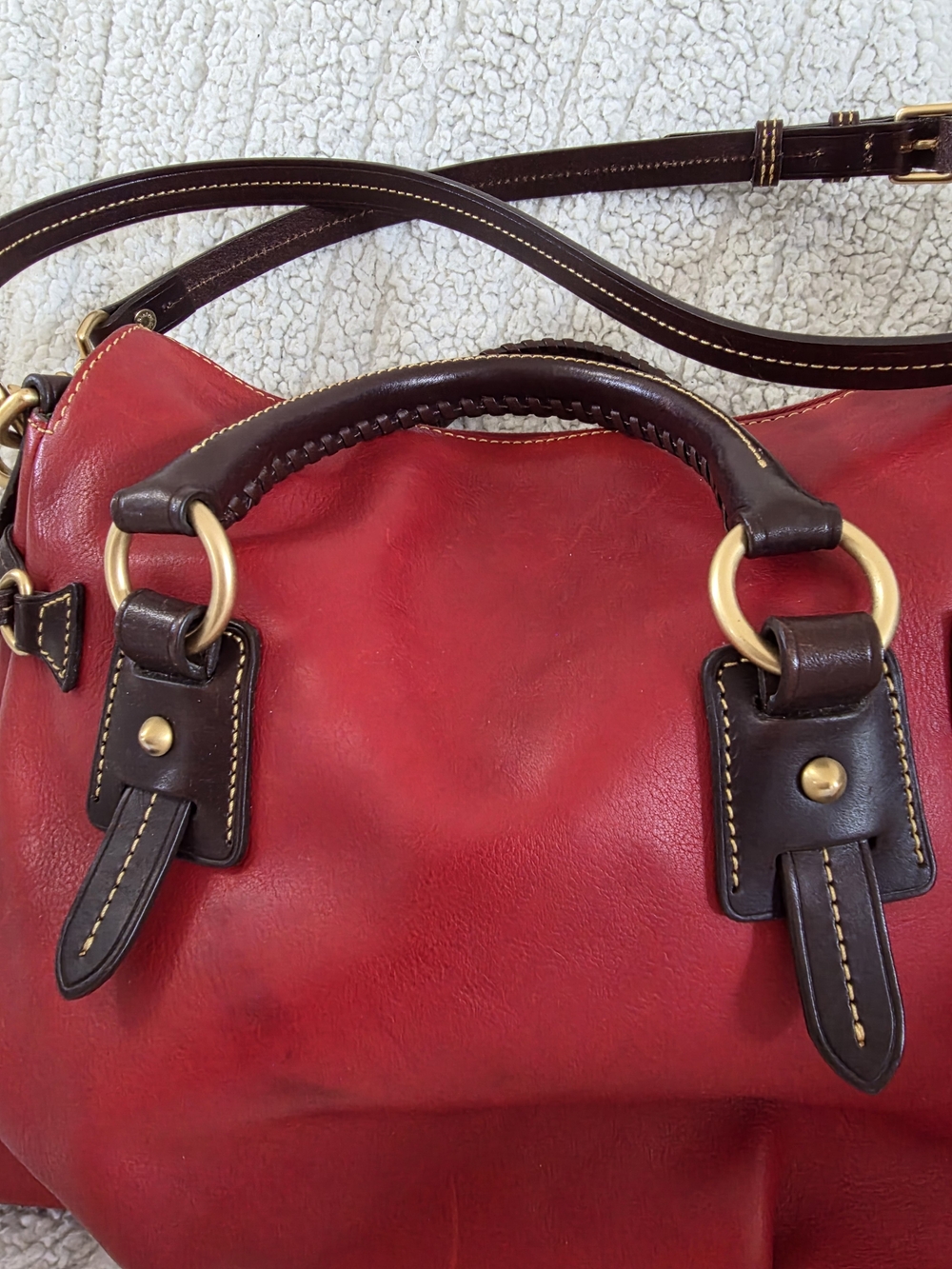 Dooney & Bourke Florentine Stanwich Satchel Red Brown Tmoro Trim NWOT - Picture 10 of 16